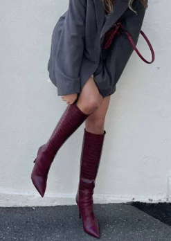 Tony Bianco Apollo Bordeaux Croc 10.5cm Calf Boots