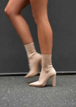 Tony Bianco Shoes Lila Nude Lycra 10.3cm Ankle Boots