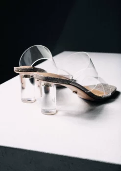 Tony Bianco Sabelle Clear Vinylite/Linen 6.5cm Heels
