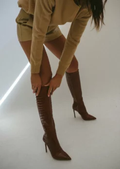 Tony Bianco Apollo Tan Croc 10.5cm Calf Boots Shoes