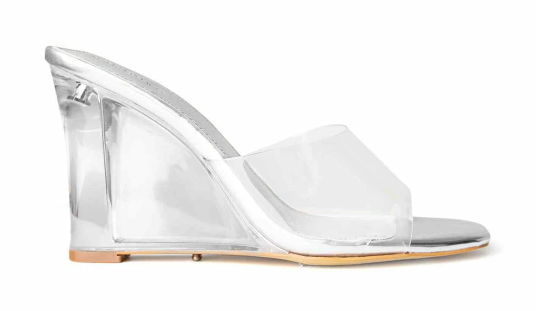 Tony Bianco Hot List Alessi Clear Vinylite/Silver 10cm Wedges 3 Tony Bianco Hot List Alessi Clear Vinylite/Silver 10cm Wedges