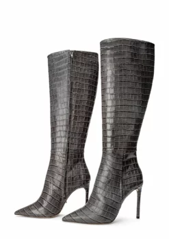 Tony Bianco Shoes Apollo Grey Croc 10.5cm Calf Boots