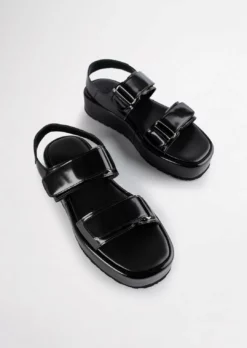 Tony Bianco Chevy Black Hi Shine 4cm Sandals Shoes