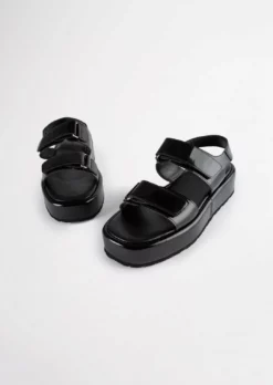 Tony Bianco Chevy Black Hi Shine 4cm Sandals Shoes