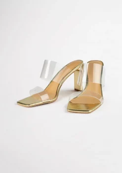 Tony Bianco Hot List Chicago Clear Vinylite/Gold 8.5cm Heels