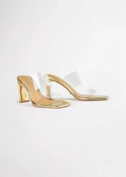 Tony Bianco Hot List Chicago Clear Vinylite/Gold 8.5cm Heels