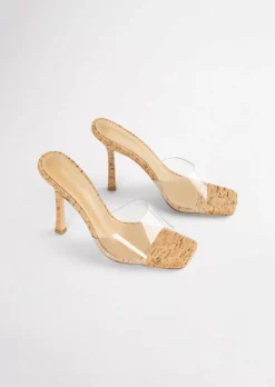 Tony Bianco Fame Clear Vinylite/Cork 10.5cm Heels Shoes