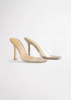 Tony Bianco Shoes Fame Clear Vinylite/Linen 10.5cm Heels