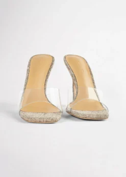 Tony Bianco Shoes Fame Clear Vinylite/Linen 10.5cm Heels