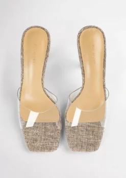 Tony Bianco Shoes Fame Clear Vinylite/Linen 10.5cm Heels