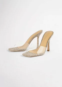 Tony Bianco Shoes Fame Clear Vinylite/Linen 10.5cm Heels