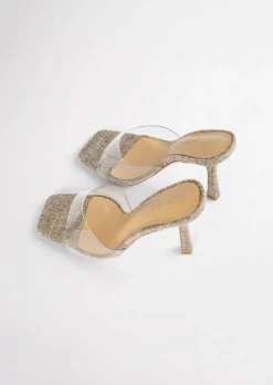 Tony Bianco Shoes Fame Clear Vinylite/Linen 10.5cm Heels