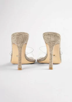 Tony Bianco Shoes Fame Clear Vinylite/Linen 10.5cm Heels