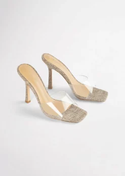 Tony Bianco Shoes Fame Clear Vinylite/Linen 10.5cm Heels