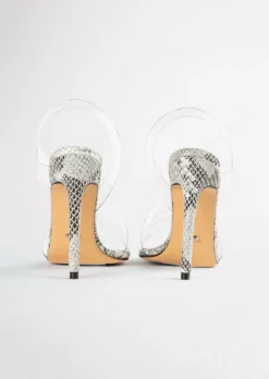 Tony Bianco Kaya Clear Vinylite/Aztec Snake 11cm Heels