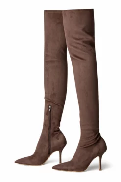 Tony Bianco Shoes Kylie Choc Stretch Suede 9.5cm Long Boots
