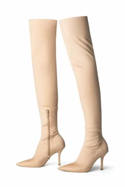 Tony Bianco Kylie Nude Lycra 9.5cm Long Boots 8 Tony Bianco Kylie Nude Lycra 9.5cm Long Boots