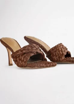 Tony Bianco Back In Stock Lourdes Chocolate Raffia 9.5cm Heels