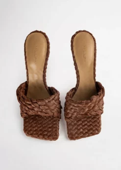 Tony Bianco Back In Stock Lourdes Chocolate Raffia 9.5cm Heels