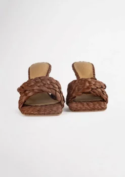 Tony Bianco Back In Stock Lourdes Chocolate Raffia 9.5cm Heels