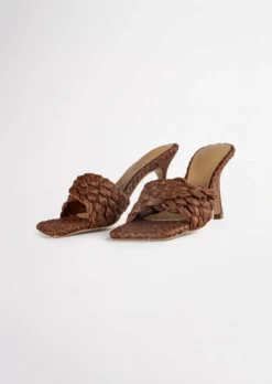 Tony Bianco Back In Stock Lourdes Chocolate Raffia 9.5cm Heels