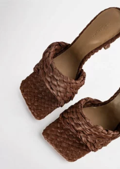 Tony Bianco Back In Stock Lourdes Chocolate Raffia 9.5cm Heels