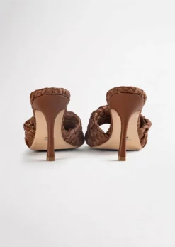 Tony Bianco Back In Stock Lourdes Chocolate Raffia 9.5cm Heels
