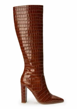 Tony Bianco Lucille Tan Croc 10.3cm Calf Boots