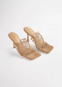 Tony Bianco Shoes Lynx Caramel Elastic 9.5cm Heels