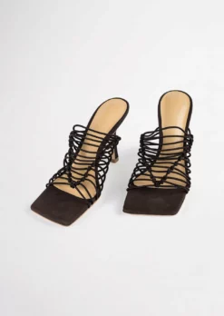 Tony Bianco Lynx Choc Elastic 9.5cm Heels Shoes