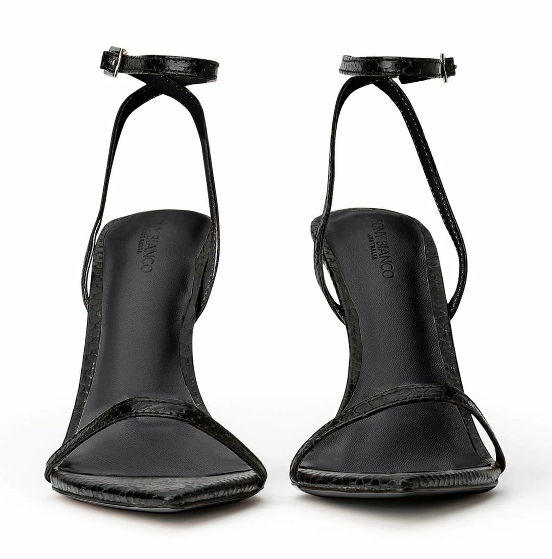 Tony Bianco Myra Black Snake 10.5cm Heels 4 Tony Bianco Myra Black Snake 10.5cm Heels