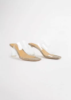 Tony Bianco Sabelle Clear Vinylite/Linen 6.5cm Heels 13 Tony Bianco Sabelle Clear Vinylite/Linen 6.5cm Heels