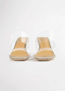 Tony Bianco Sabelle Clear Vinylite/Linen 6.5cm Heels 14 Tony Bianco Sabelle Clear Vinylite/Linen 6.5cm Heels