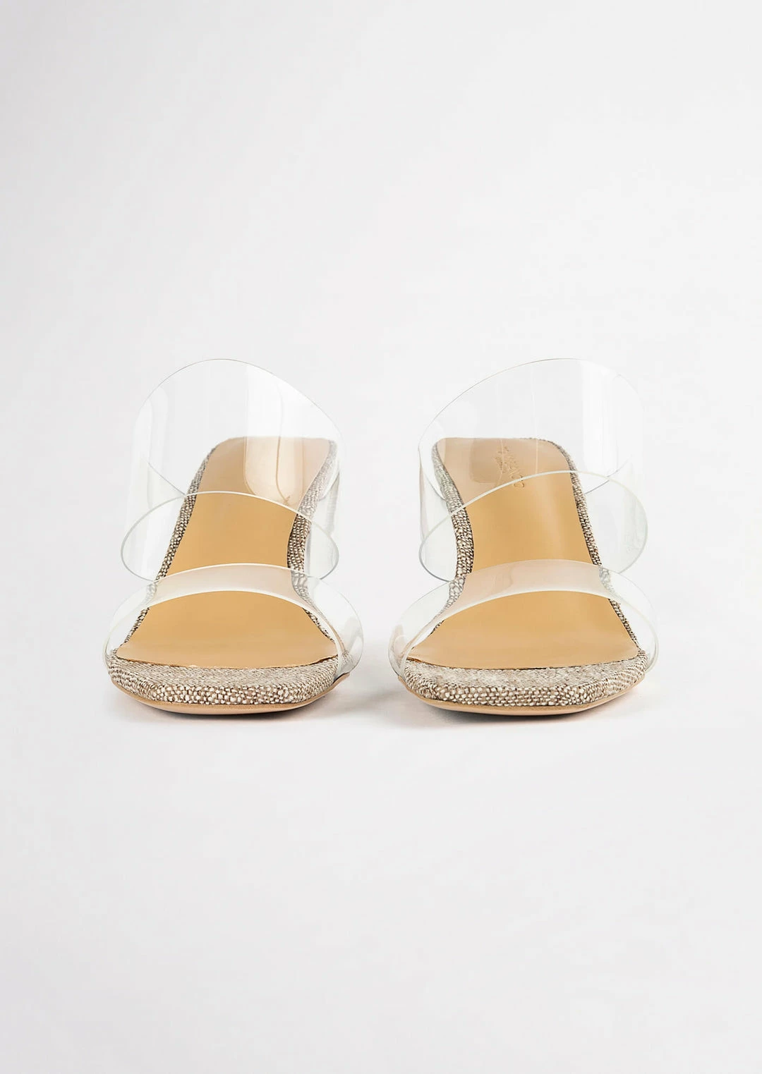 Tony Bianco Sabelle Clear Vinylite/Linen 6.5cm Heels 6 Tony Bianco Sabelle Clear Vinylite/Linen 6.5cm Heels