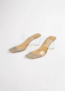 Tony Bianco Sabelle Clear Vinylite/Linen 6.5cm Heels 16 Tony Bianco Sabelle Clear Vinylite/Linen 6.5cm Heels
