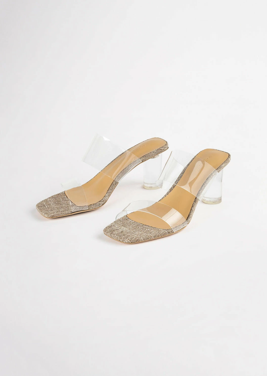 Tony Bianco Sabelle Clear Vinylite/Linen 6.5cm Heels 8 Tony Bianco Sabelle Clear Vinylite/Linen 6.5cm Heels