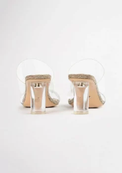 Tony Bianco Sabelle Clear Vinylite/Linen 6.5cm Heels 19 Tony Bianco Sabelle Clear Vinylite/Linen 6.5cm Heels