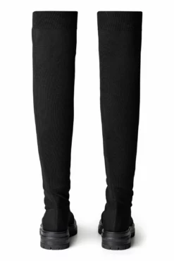 Tony Bianco Winter Black Sock Knit 4.5cm Long Boots