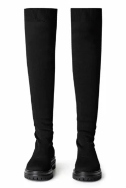 Tony Bianco Winter Black Sock Knit 4.5cm Long Boots
